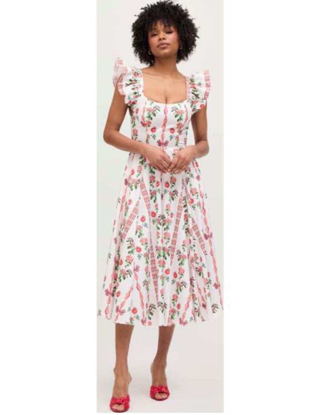 HillHouse Home Daphne Dress - Red Shell Vine Stripe - Size Small